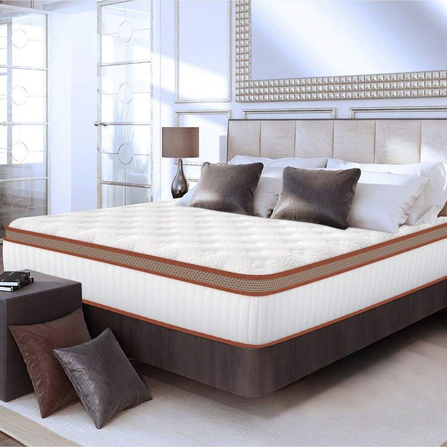 Mattress 140x200 Cm - 26 Cm - Hybrid - Pocket Springs + Memory Foam - Medium-Firm Support - Ultra Breathable - 7 Zones - 香檳色 - 查看 1