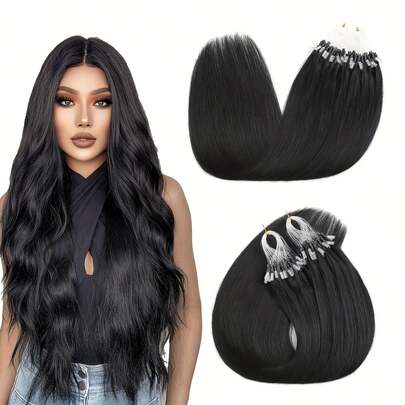 Micro Ring Hair Extensions 24 Inch 50g Natural Black Micro Beads Link Straight Real Human Hair Extensions