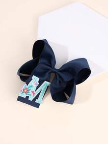 1件入學季海軍藍布製字母髮夾，刺繡26個字母花朵裝飾髮夾，時尚鱷魚夾髮飾派對禮物 - 藏蓝色 - 查看 18