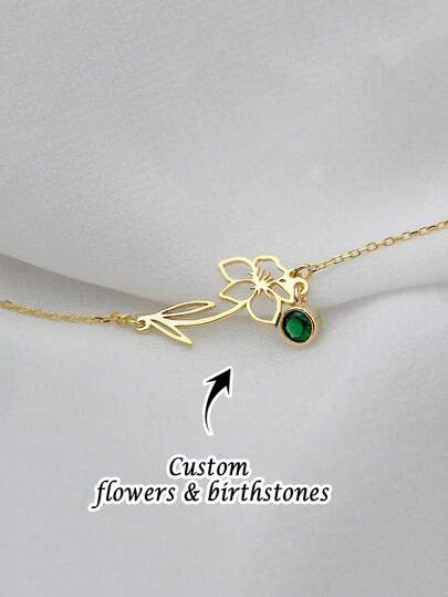 1pc Customizable Birthday Flower & Birthstone Elegant Bracelet, Women's Jewelry, Customized Necklace, Customized Jewelry, Couple Bracelet, Personalized Gift, Gift For Boyfriend/Girlfriend, Also Suitable As Halloween/Christmas Surprise Gift For Family And Friends