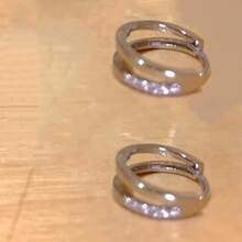 建筑风格双环耳环 | 几何不对称精美珠宝 | 镶钻个性耳骨夹 - 銀色 - 查看 5