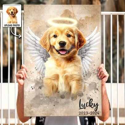 Personalized Pet Watercolor Painting - Upload Your Photo - Unique Canvas Poster - Customized Pet Art Gift, Suitable For Dogs, Cats, Birds - Home Decor For Living Room, Bedroom, Office - Gift For Pet Lovers, Animal Decor, Classic Watercolor Dog Portrait