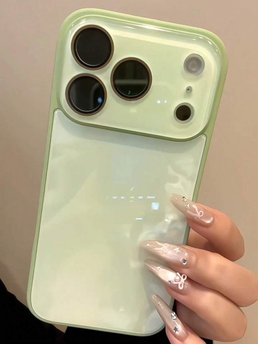 Minimalist Electroplated Glass Phone Case Compatible With IPhone 17 Pro Max, Women's Luxury Reflective Mirror Protective Cover Compatible With IPhone 16, 15, 14, 13 With Lens Film, Anti-Fall High-End Goddess Super Popular - Green - View 1