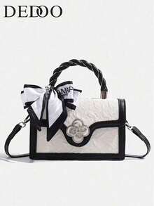 Retro Square Mini Bag, Unique Design Multi-Match Crossbody Bag For Women, Casual Tote Handbag For Commuting, Best Mother's Day Gifts Women(Scarf Styles Random) - 黑與白 - 查看 1