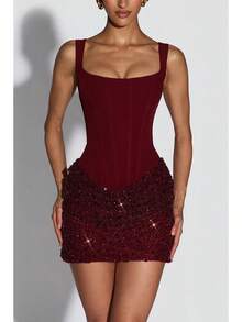 2026 Spring Summer New Lace-Up Sequin Strap Dress Bodycon Dress Slim Fit Party Dress - Black - View 10