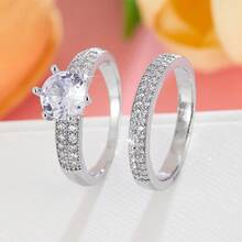 2 Pieces Copper Ring Set For Women, Elegant Retro Bridal Layering Ring With Sparkling Zirconia, Daily/Wedding Jewelry, Valentine's Day Gift - Wedding Rings 5 - View 30