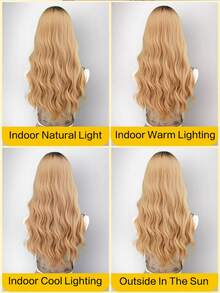 Tóc giả sợi tổng hợp có mái, tóc giả dài xoăn màu vàng ombre, lưới hoa hồng lụa chịu nhiệt mờ, thích hợp cho Giáng sinh, Halloween, tiệc tùng và sử dụng hàng ngày. - Nhiều màu - Xem 11