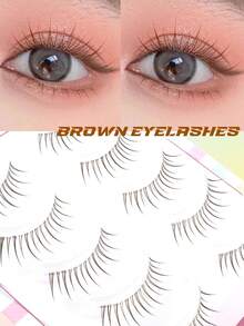 5 Pairs Brown Pointed Flame Transparent Stem Korean Anime Eyelashes, Natural Thin Soft Root Adhesive Fresh Sweet Eye Makeup False Lashes - Spiky Manga Lashes - View 2