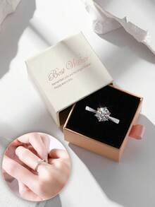 Cutie cadou elegantă și versatilă, inel cu zirconiu cubic, bijuterii pentru femei pentru logodnă și purtare zilnică, material cupru, rezistent la decolorare și hipoalergenic, cadou ideal de Ziua Îndrăgostiților - Argint - Vizualizare 13