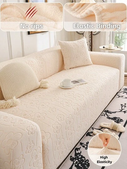 1件装盛开花卉图案弹力沙发套，可机洗，防滑弹力设计，适用于1-4人座沙发，白色，四季皆宜。
