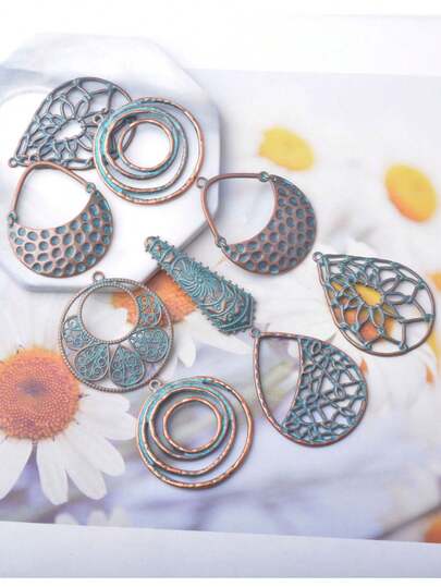 12 món trang sức thời trang kiểu Bohemian bằng hợp kim kẽm, màu đồng cổ điển, gồm bông tai hình tròn và hình chữ nhật, phụ kiện dây chuyền dành cho nữ.