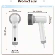 DONASIRA Nova escova de limpeza elétrica silenciosa e potente, ideal para cozinha e banheiro. Escova multifuncional sem fio, recarregável, com 2 velocidades ajustáveis, à prova d'água IPX7, com cabeças de escova intercambiáveis para diferentes tipos de sujeira, alça integrada para facilitar o armazenamento, bateria de lítio de longa duração, portátil e leve. Perfeita para lavar louça, carros, sapatos e pisos. Ideal para limpeza doméstica. Novidade para o inverno. - Branco - Ver 4