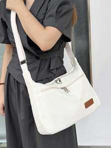 College Style Women's Corduroy Shoulder Bag - Casual Sports Dumpling Shaped Crossbody Bag, Adjustable Strap, New Autumn/Winter Corduroy Bag For Students, Commute Dumpling Bag Casual Versatile Crossbody, Lightweight, Zipper Closure, Polyester Lining, Solid Color, Coated Edge Detail - Suitable For Fashionable Women's Daily Use, Travel, Shopping - Ideal Gift For Young Girls - Multicolor - View 4