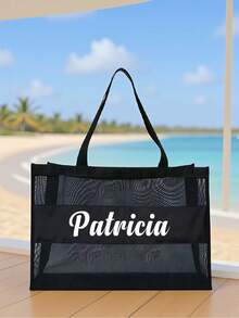 1pc Personalised Mesh Beach Tote Bag, Custom Name &Text, Beach Bag, Foldable Swimming Beach Tote Bag, Waterproof And Sandproof, Mesh Beach Tote Bag Women'S Single Shoulder Handbag, Large Capacity Women'S Bag, Lightweight And Portable, Suitable For Women, Couples, Daily Use, Dating, Birthdays, Holidays, Summer, Vacations, Beaches, Travel, Commuting, Valentine'S Day Gift, Ramadan Gift - Multicolor - View 3