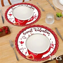 2片/4片/6片装红色心形硅胶餐垫，情人节图案，节日礼物，装饰品，适用于餐桌、咖啡吧，四季皆宜，可水洗，可作桌面垫、房间装饰、杯垫、沥水垫、厨房餐垫、室内/室外派对装饰、家居装饰，理想礼物 - 彩色 - 查看 14