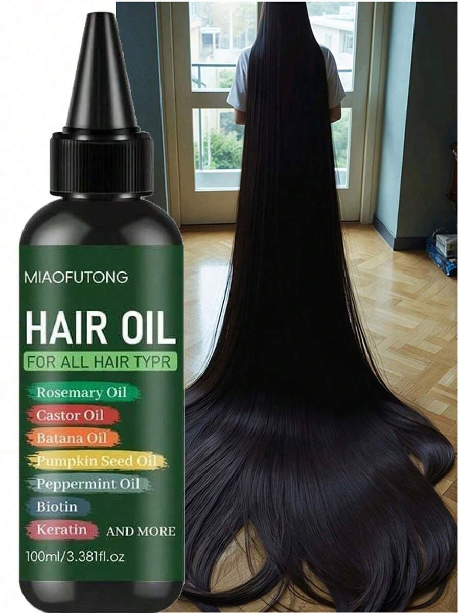7-In-1 Hair Oil, Containing Rosemary Oil, Castor Oil, Babassu Oil, Pumpkin Seed Oil, Peppermint Oil, Biotin And Keratin, Suitable For All Hair Types, Makes Hair Longer, Thicker And Fuller.
