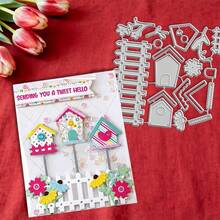Creative Birdhouse And Fence Dies, DIY Scrapbooking Album And Embossing Stencil, Greeting Card Making Tool, Card Paper Cutting Crafts ,Gift Card Making Template Die Cuts. - Silver - View 5