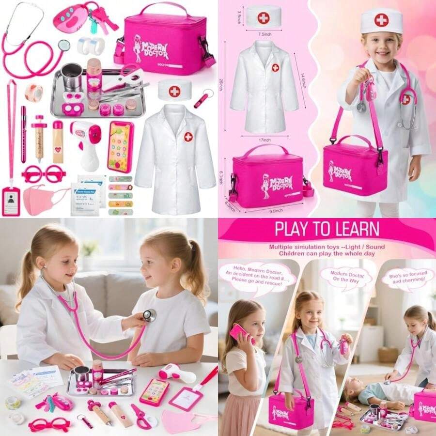 Sundaymot Doctor Kit For Girls, 34 Pcs Pretend Play Doctor Set,Doctor Kit For Toddlers 3-5, With Medical Bag, Stethoscope And Other Accessories Doctor Play Gift For Kids Toddlers Role Play(Default) - Multicolor - View 1