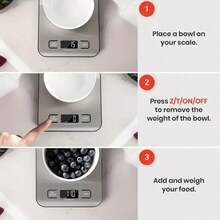 1 pièce Balance de cuisine numérique haute précision, avec écran LCD, capacité de 22 lb/10 kg, précision de 1 g, 6 réglages d'unité (g/oz/lb/kg), fonction Tare, plateforme en acier inoxydable facile à nettoyer, indicateur de batterie faible, convient pour la cuisson, la cuisine, la préparation de café, la bijouterie, etc. - Argent - Voir 2