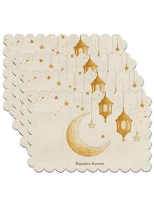 热销 1/4/6 件套斋月波纹餐垫 | 12*18 英寸月亮图案，适用于开斋餐桌、餐厅、生日派对、聚会和餐饮装饰，亚麻材质，可手洗和机洗 - 彩色 - 查看 8