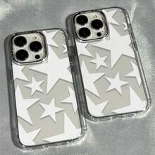 1pc Fashionable White Star Pattern Transparent TPU Shockproof Phone Case, Compatible With IPhone 17/16 Pro AMX/15/14/13/12/11, Unisex - White - View 4
