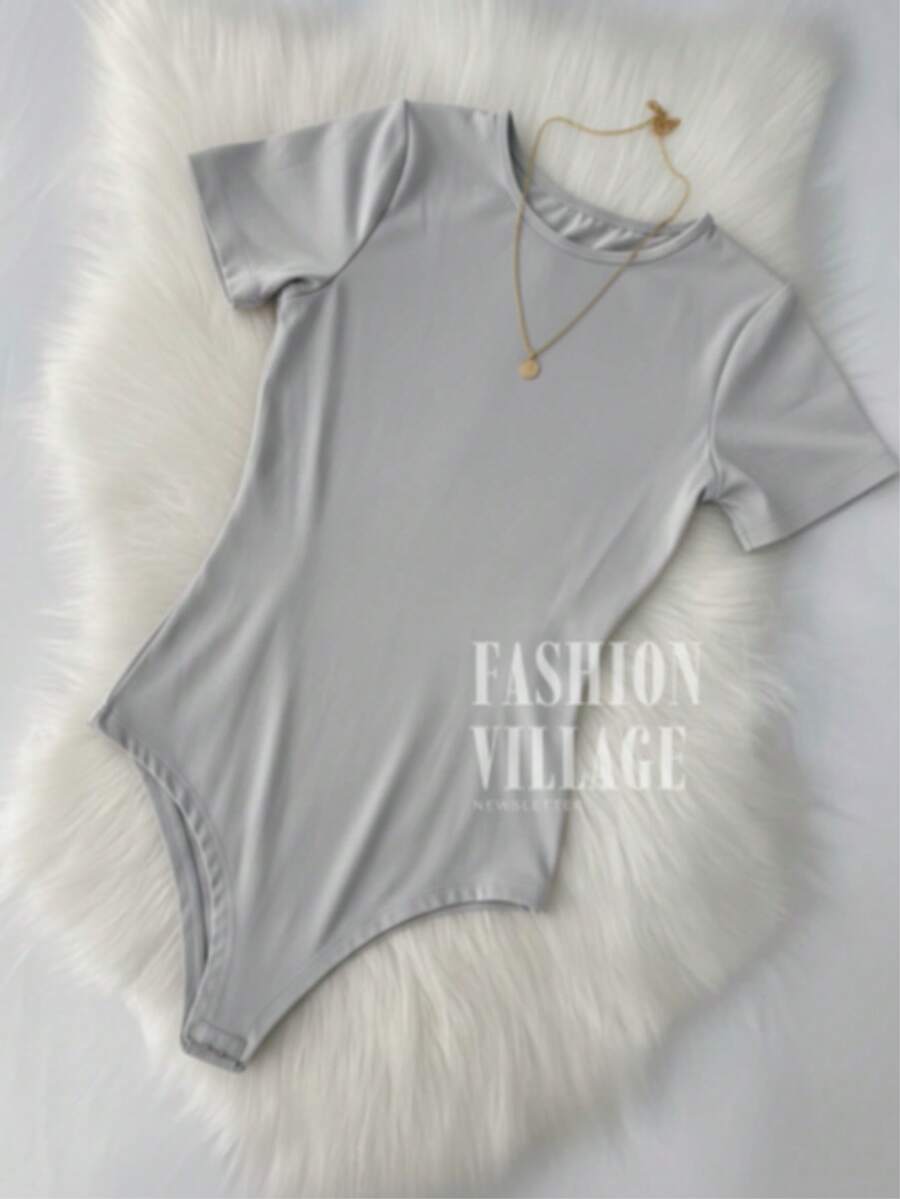 Women's Crew Neck Bodysuit In Spandex, Summer Blogger Style 2025 - Gris - Ver 1