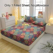 1件波西米亚风V字图案透气床笠，柔软舒适的床垫罩，适用于卧室、客房和宿舍，床垫保护套，床笠（不含枕套） - 彩色 - 查看 4