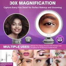 Espejo de aumento mejorado de 30X con luz espejo de  con luces de 2 niveles espejo de cambiador con ventosa eléctrica y pinzas giratorio de 360° espejo de baño portátil-002 - Brillo 30x-2 - Ver 2