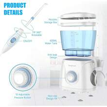 irrigador bucal con hilo dental de agua, gran capacidad de 600 ml, 10 niveles ajustables, 8 boquillas, ideal para dientes y aparatos ortopédicos, para hogar - como en la foto - Ver 5