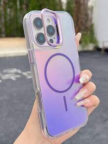 Luxury Gradient Laser Magnetic Wireless Charger Wristband Strap Phone Case Compatible With IPhone 16 15 14 13 12 Pro Max Plus With Lens Bracket Soft Back Cover For Women Men Girls Boys LTCX - 紫色 - 查看 7