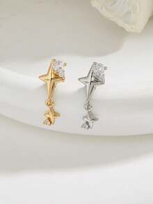 1件时尚简约钻石星形不锈钢耳环，适合女性日常佩戴 - 星星 - 查看 1