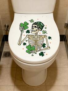 1pc (2D Flat ) Lucky St. Patrick's Skeleton Vinyl Sticker Suitable For St Patrick's Day Decorations, Toilet Lid, Bathtub, Fridge, Walls - Irish-Themed Bathroom & Home Decals, - Easy Peel & Stick Bathroom (No Residue) - Multicolor - View 5