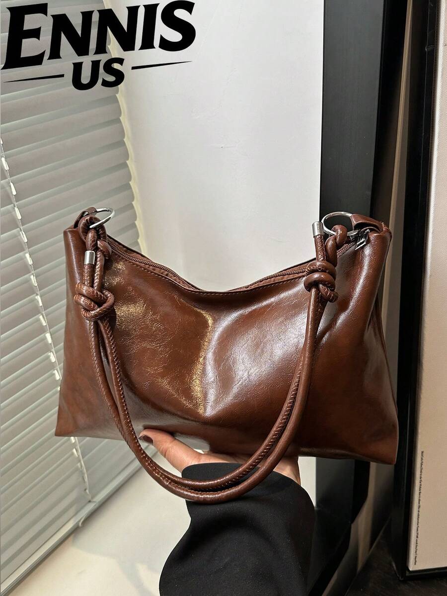 Minimalist Crescent Moon Shape Crossbody & Shoulder Bag, Versatile - Coffee Brown - View 1