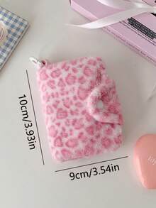 1pc Leopard Print Plush Snap Coin Purse, Cute Keychain Wallet, Student Card Holder - Multicolor - View 11