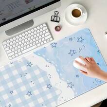1 件装浅蓝色格子星形图案鼠标垫，简约清新少女风桌面垫，大号防滑办公游戏键盘垫 - 長方形 - 查看 4