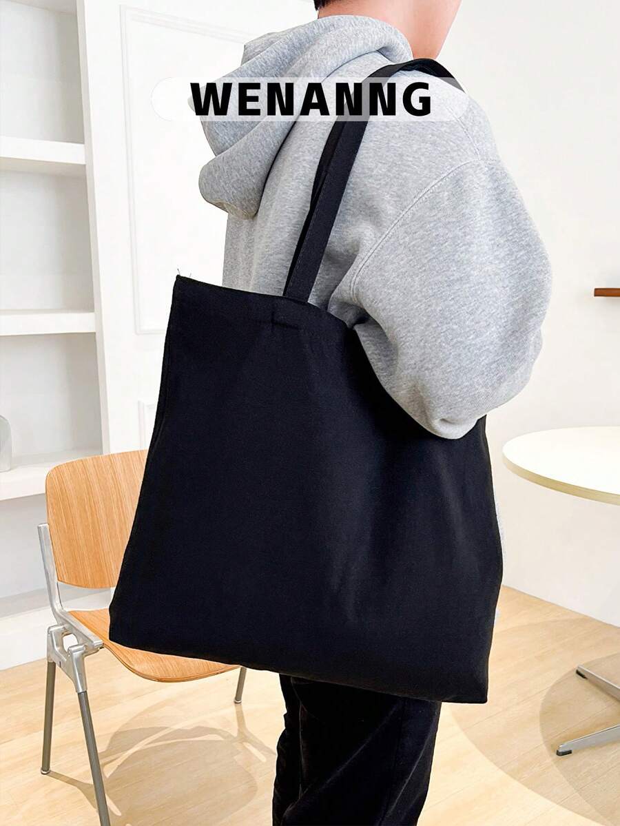 1个可重复使用的帆布手提袋，大容量，休闲简约设计，适合旅行、运动、上学、户外活动、大学等各种场合，男士手提包，可装笔记本电脑，冬季收纳袋，电脑包，黑色