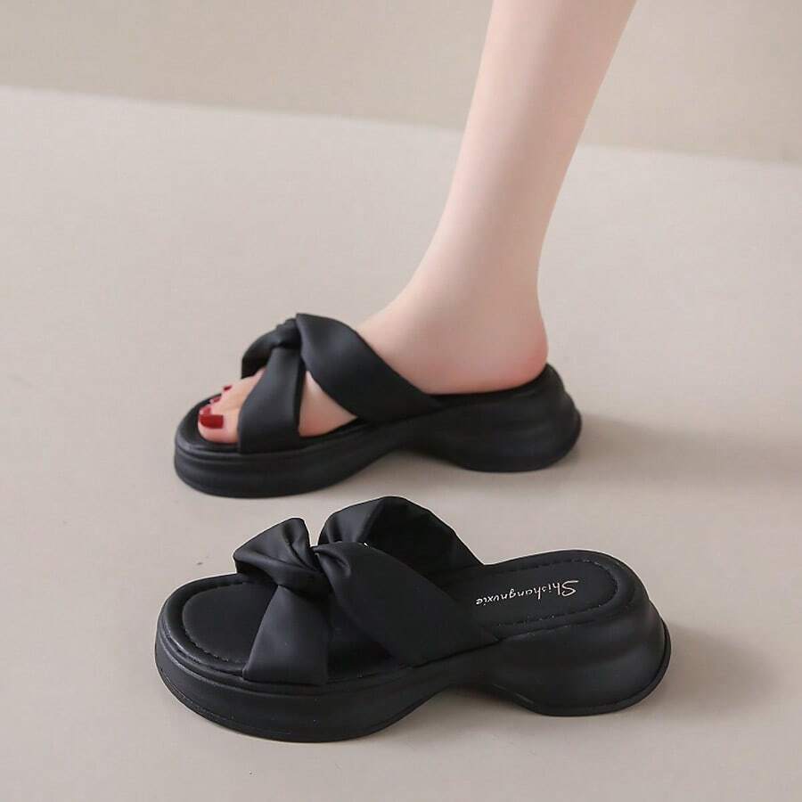 Sandalias de plataforma con tacón de cuña para mujer Sandalias de plataforma de verano para mujer - Novedad Sandalias para exterior con suela blanda, transpirables y antideslizantes. Suela gruesa con detalles trenzados para un sofisticado estilo playero francés. El diseño en negro combina a la perfección con vestidos. - Negro - Ver 1