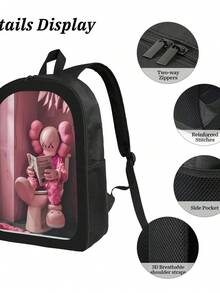 Kawss Kawaii Kaw  Anime Cartoon Men&AposLarge Capacity Backpack With Adjustable Shoulder Straps For Convenient Design, Waterproof And Scratch Resistant, Travel, And Commuting Backpacks - 黑色 - 查看 4