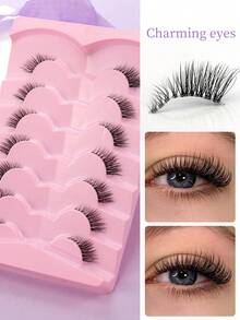 7 pares de pestañas postizas transparentes, de aspecto natural y rizado, fáciles de aplicar - Negro - Ver 3