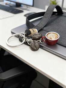 1pc Cute Coffee Keychain With Latte Art Pattern And Mini Coffee Bean Charm, Novelty Bag/Car Key Chain Accessory, Perfect Gift For Coffee Lovers, Unique Mini Coffee Cup Keyring For Daily Use And Collection - Multicolor - View 5