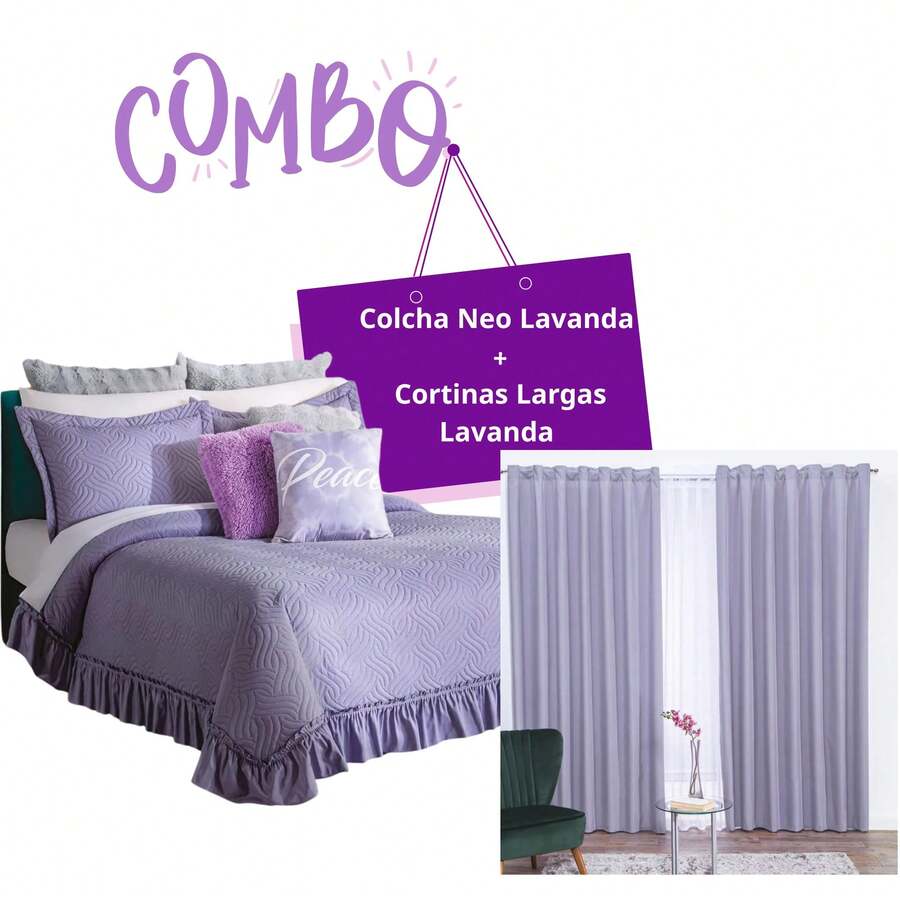 Combo Imperdible: Colcha + Cortinas al Mejor Precio BEAUTTY HOME - LAVANDA - Ver 1