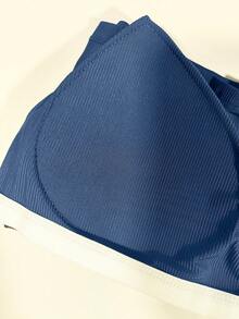 百搭U领蓝色性感极简露背吊带背心，修身透气休闲无袖上衣，带胸垫 - 藍色 - 查看 10