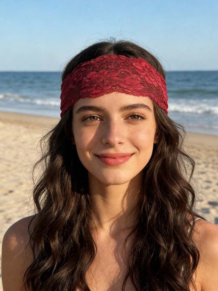 1件蕾丝镂空花朵发带，时尚优雅性感蕾丝发饰，适合日常佩戴、派对、叠戴，优雅发带，女士头巾，运动吸汗带 - 彩色 - 查看 1