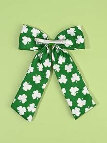 1pc St. Patrick's Day Shamrock Hair Bow For Girls Clover Printed Bow Alligator Clip Large Tail Hair Clip With Faux Pearl Decor Adorable Shamrock Barrettes Delicate St. Patrick's Day Hairpin Teens Hair Accessory ﻿ - Multicolor - View 7