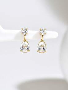 一对奢华小众闪亮锆石水滴耳环，时尚百搭优雅，适合女性日常通勤佩戴 - 耳環 - 查看 4