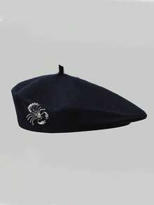 1pc Men's Beret Hat With Rhinestones, Scorpion & Pumpkin Design, Casual Warm Wool Felt Hat, High-End Niche Design, Retro Style, Detachable, Suitable For Autumn/Winter - one-size - View 8