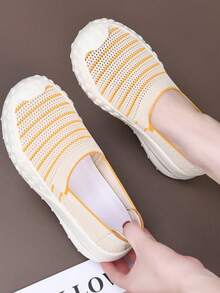 Women's Breathable Mesh Flats Shoes, Soft Loafers Flats, Slip On Shoes Loafer - Yellow - View 6
