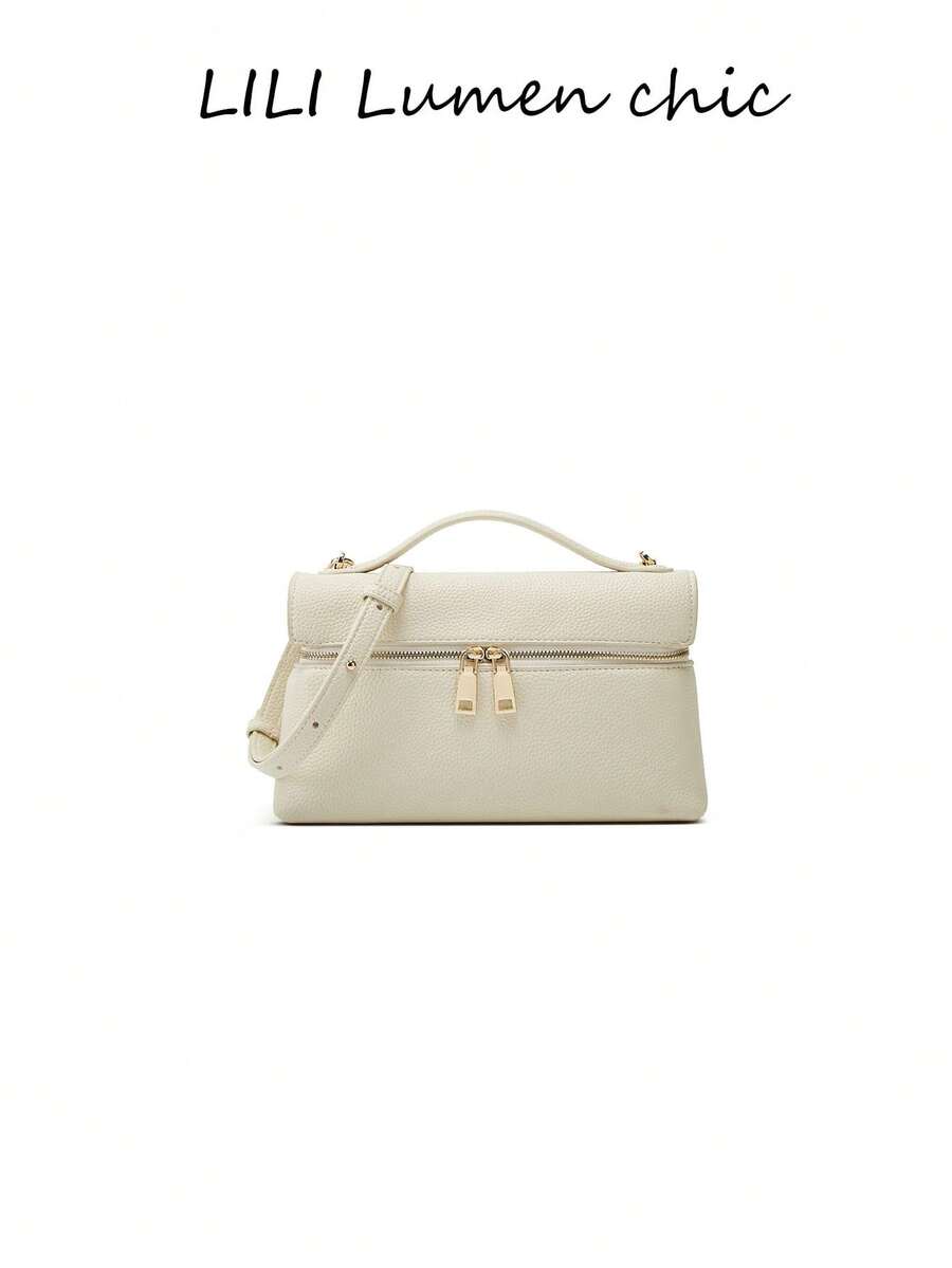 New Fashionable Versatile Solid Color PU Waterproof Handbag, Zipper Closure Design, Letter Graphic Decor, Elegant Ladies Wallet, Handbag/Box Bag, Business Commuter Bag, Travel Holiday Essential, Suitable For Travel, Shopping, Commuting And Vacation - White - View 1