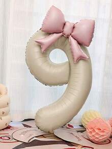 2pcs 40-Inch Ivory Number Balloons & 21-Inch Pink Bow Foil Balloons, Suitable For Wedding, Birthday, Anniversary, Graduation, Mother's Day Decoration, Indoor Room Decor - Cream - View 14