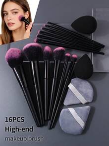 16pcs/Set Soft Seamless Makeup Brushes & Sponges Set, Makeup Tools For Powder, Blush, Eye Shadow, Contour, Concealer - Black - View 4